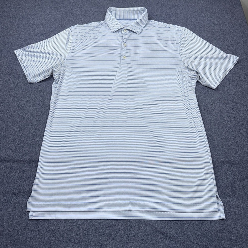 Johnnie O Mens Medium Blue White Striped Performance Stretch Golf Polo